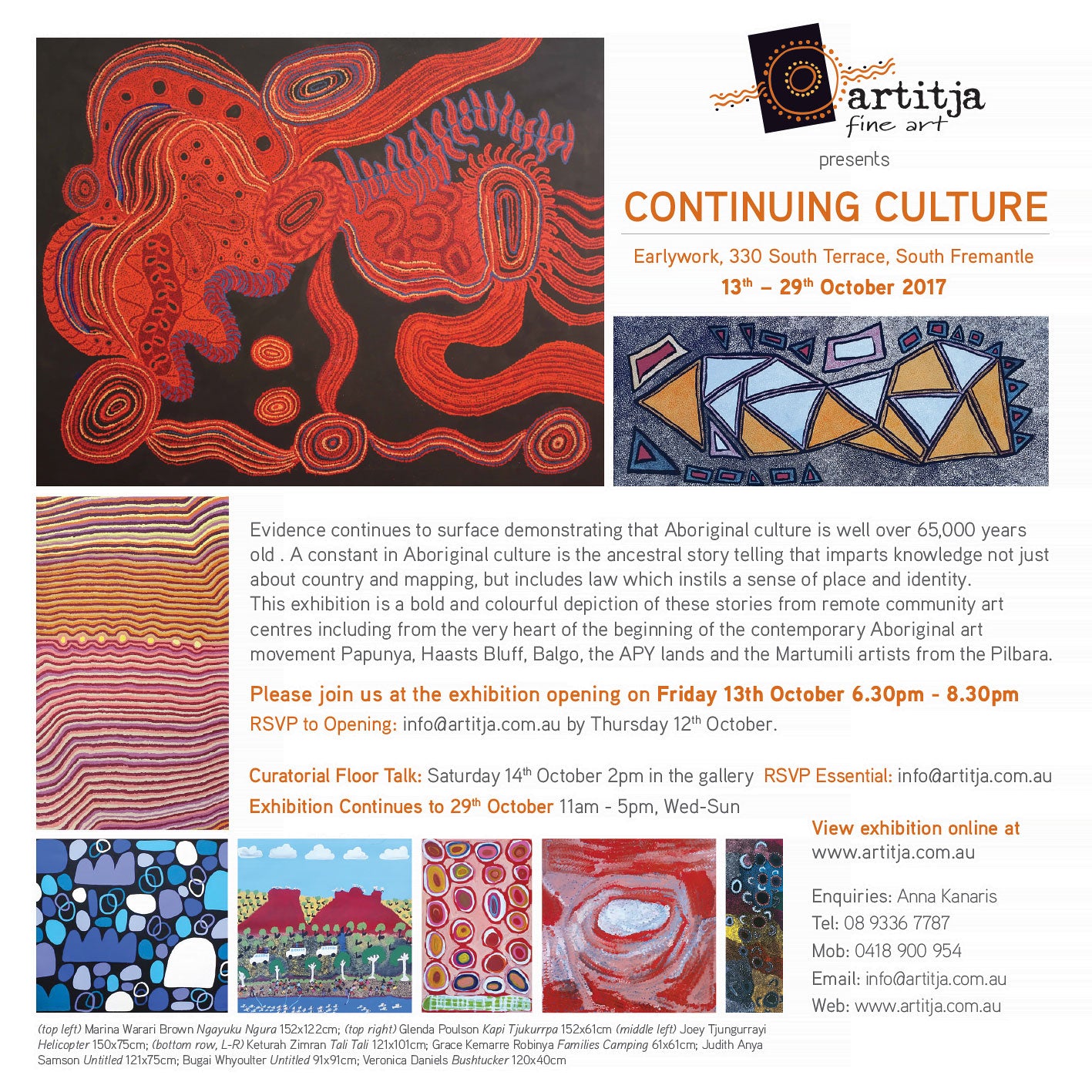 CONTINUING CULTURE exhibition 13-29 Oct ARTITJA FINE ART