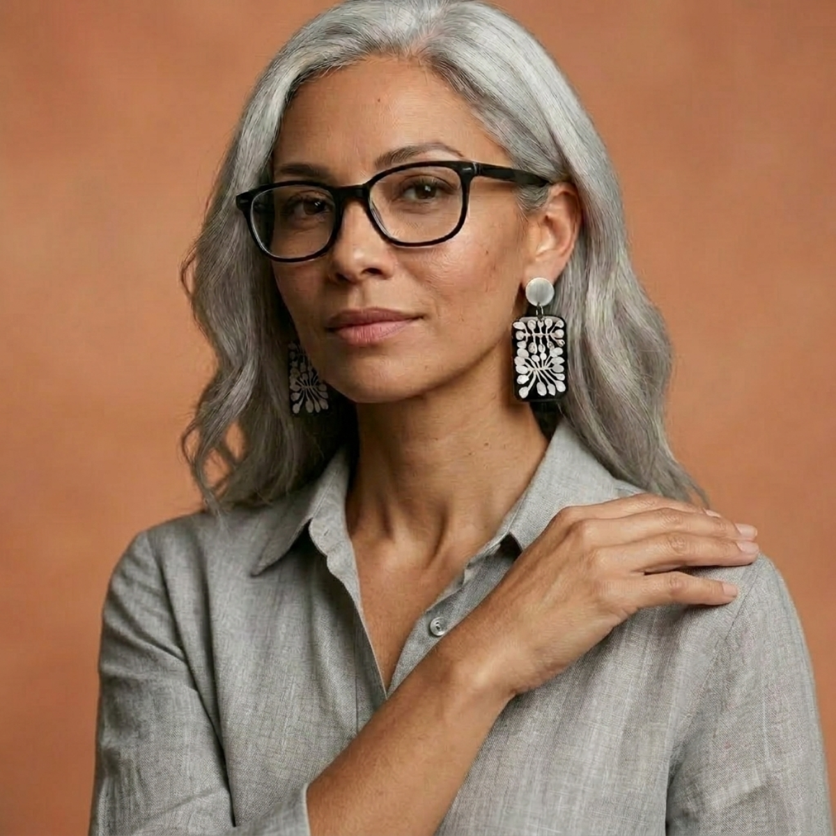 Watiya Tjuta Resin Earrings - Large Drop (Steel)