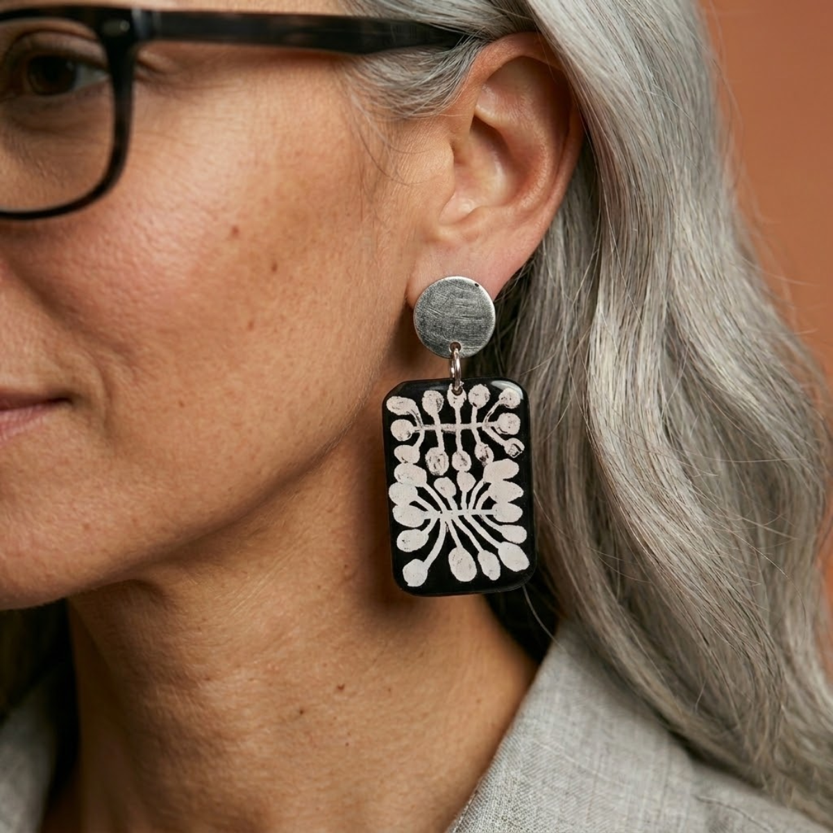 Watiya Tjuta Resin Earrings - Large Drop (Steel)