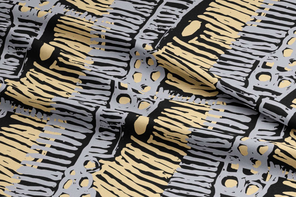 Kalipinpa Fabric - Grey and Cream on Black (Tencel Linen) 50cm