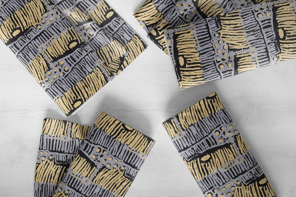 Kalipinpa Fabric - Grey and Cream on Black (Tencel Linen) 50cm