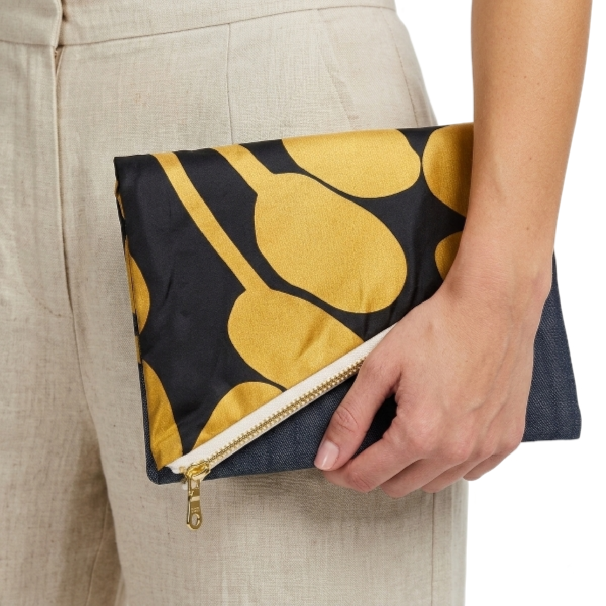 Watiya Tjuta Foldover Clutch (Gold on Black Silk)