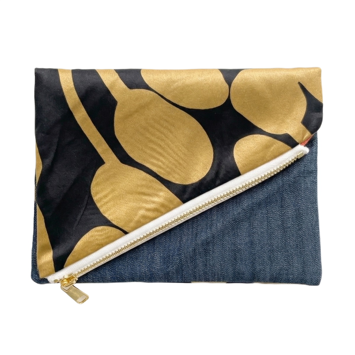 Watiya Tjuta Foldover Clutch (Gold on Black Silk)