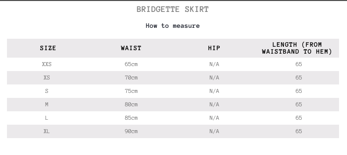 Skirt Size Chart