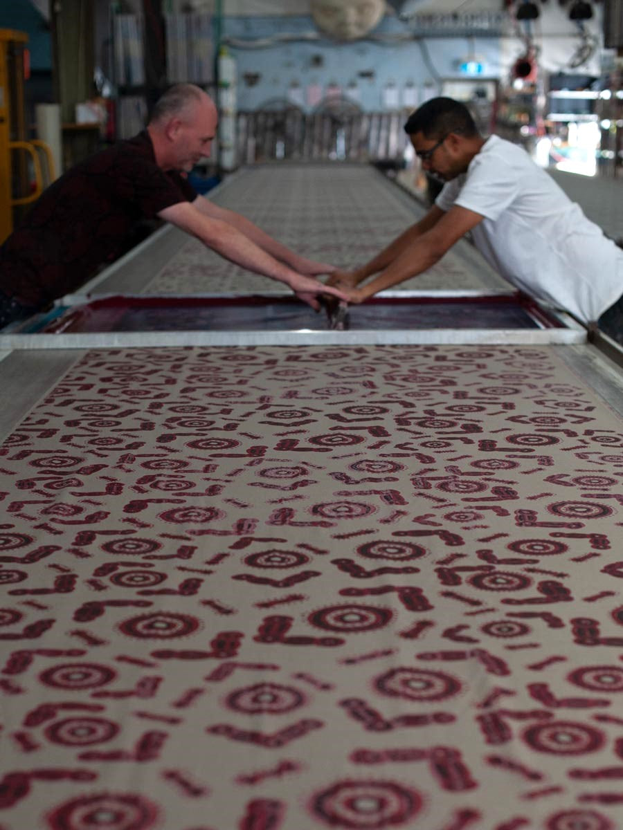 Sisters-at-Watarru-red-on-mushroom-printing-2