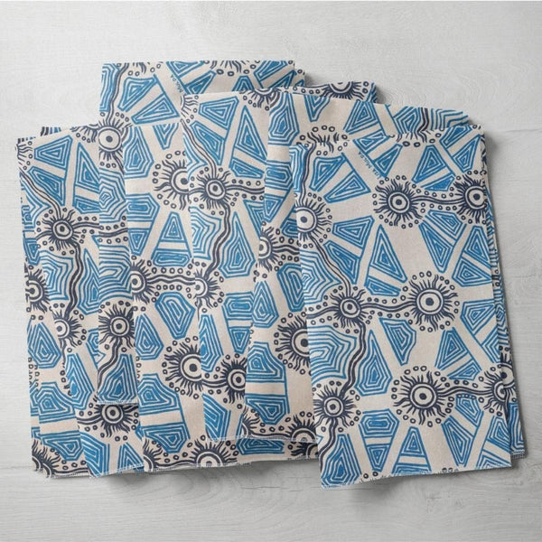 Tali at Kungkayunti Fabric - Blues on Hessian (Linen/Cotton) 50cm ...