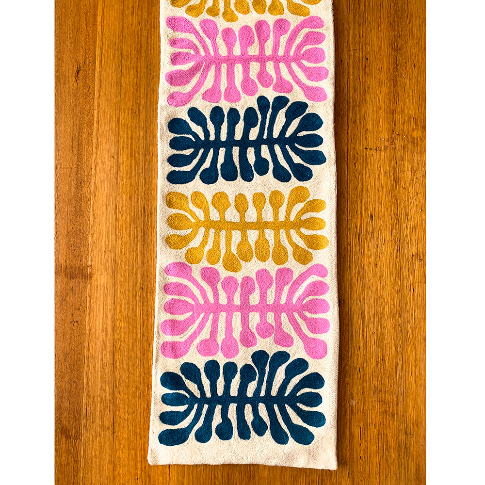 Watiya Pink Yellow Navy Wool table runner