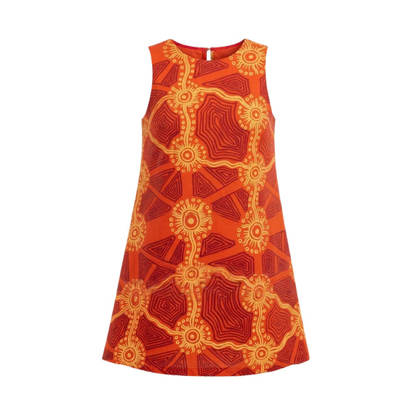Tali at Kungkayunti - A-Line Mini Dress - Yellow and Rust on Orange (L ...