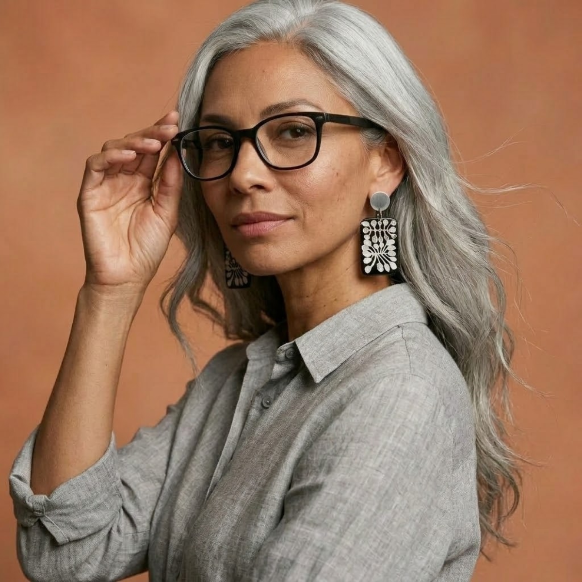 Watiya Tjuta Resin Earrings - Large Drop (Steel)