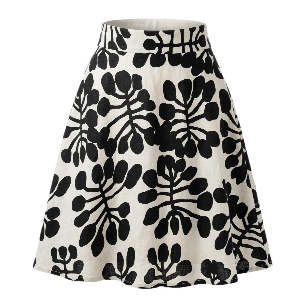Watiya Tjuta - Flared Skirt - Black on White (Tencel Linen)