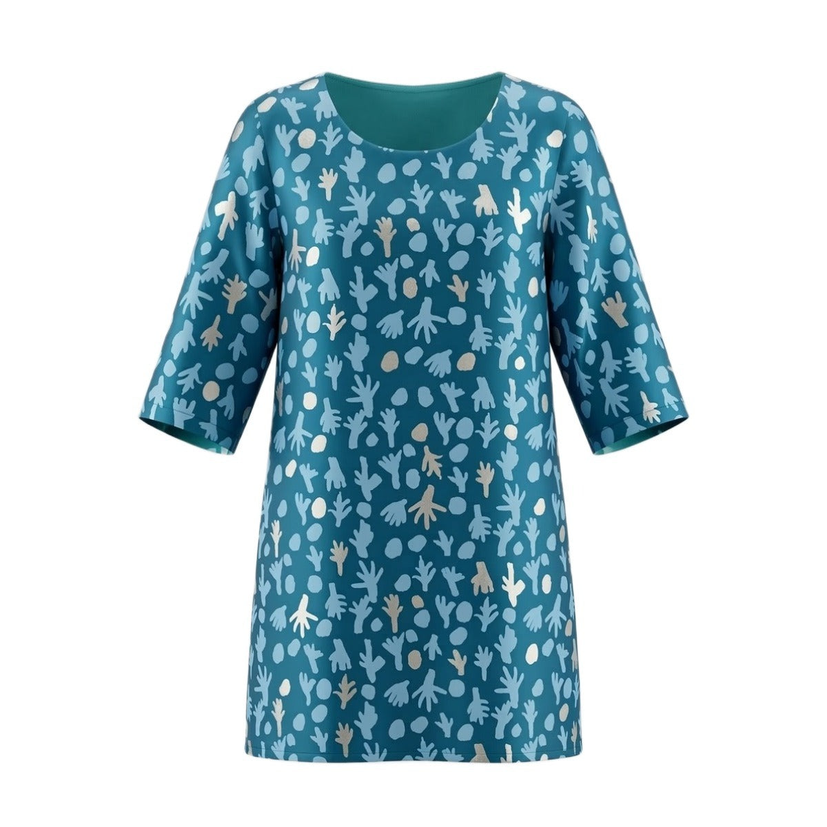 Trees at Talaalpi - Shift Dress - Silver and Light Blue on Peacock (Silk)