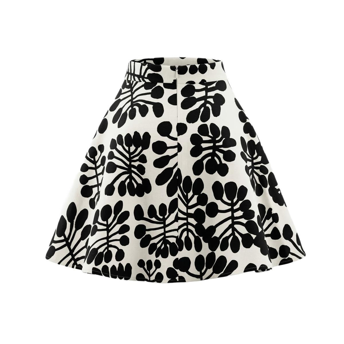 Watiya Tjuta - Flared Skirt - Black on White (Tencel Linen)