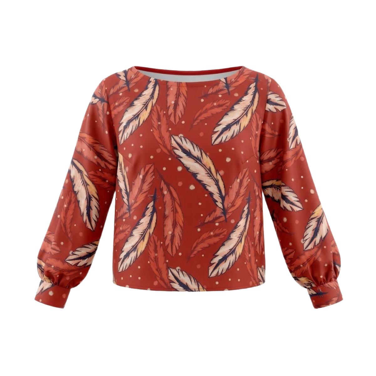 Emu feather - Bishop Sleeves Top - (Cotton Sateen)