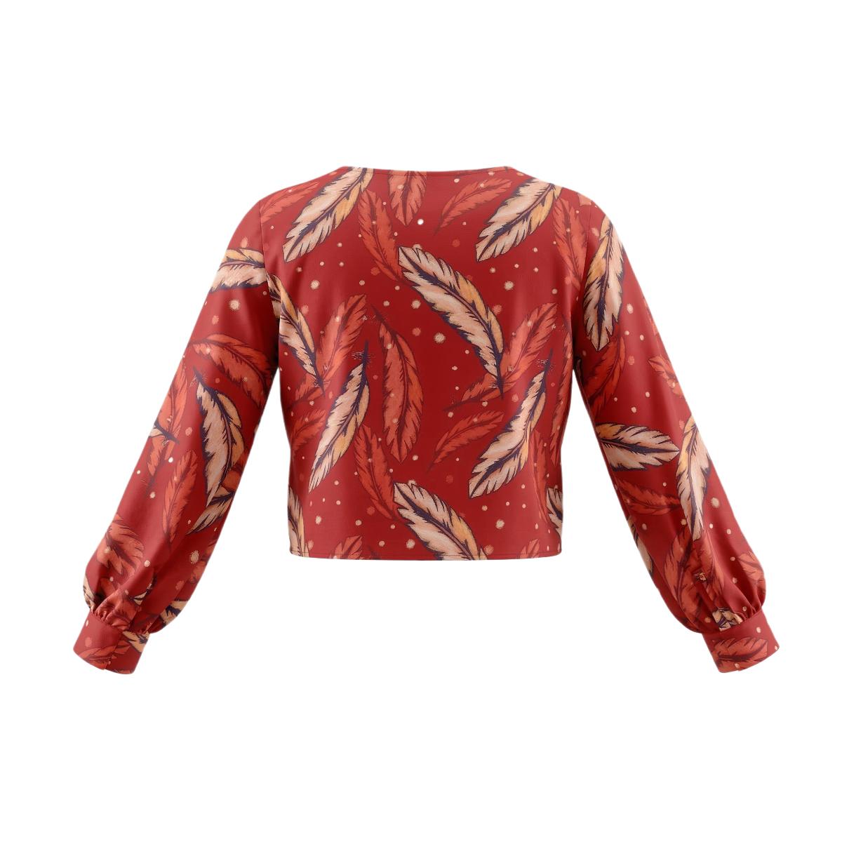 Emu feather - Bishop Sleeves Top - (Cotton Sateen)