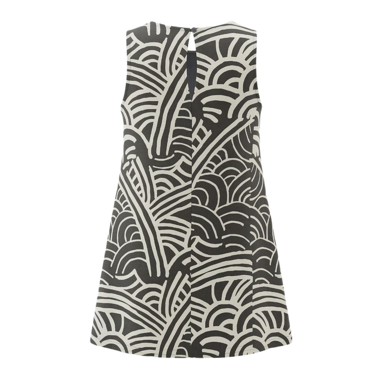 Tali In My Country - A-Line Mini Dress - Cream on Charcoal (Linen)