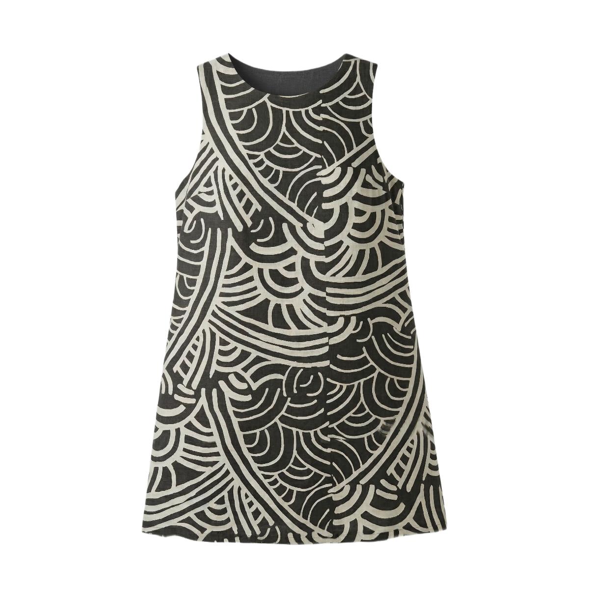Tali In My Country - A-Line Mini Dress - Cream on Charcoal (Linen)