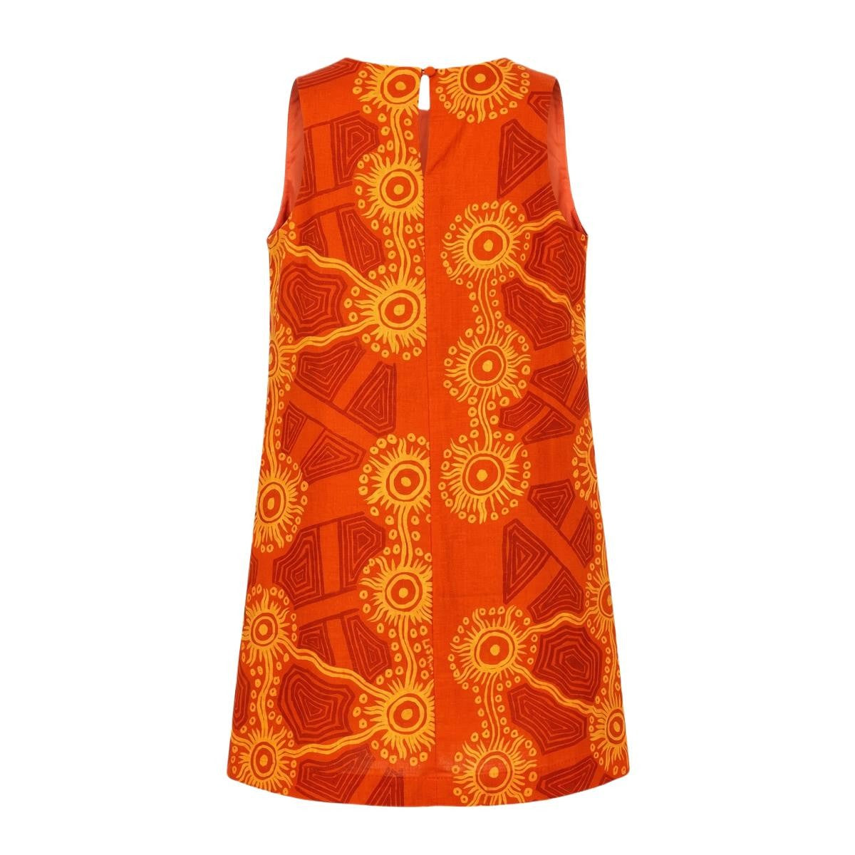 Tali at Kungkayunti - A-Line Mini Dress - Yellow and Rust on Orange (Linen)
