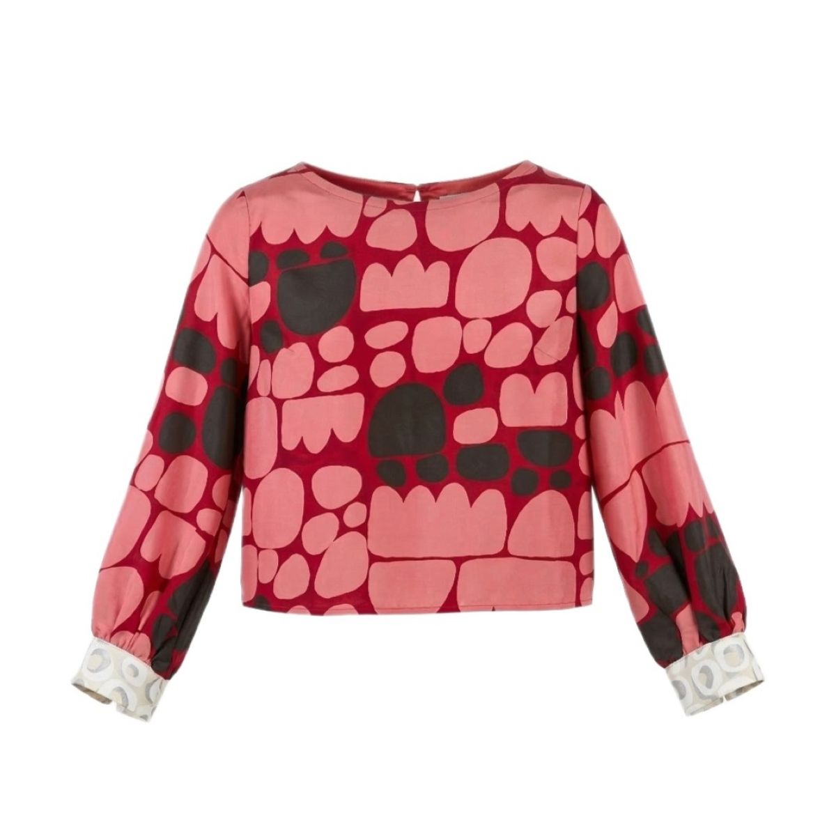 Puli Puli and Rockholes - Bishop Sleeves Top - Pink and Black on Lipstick (Silk)