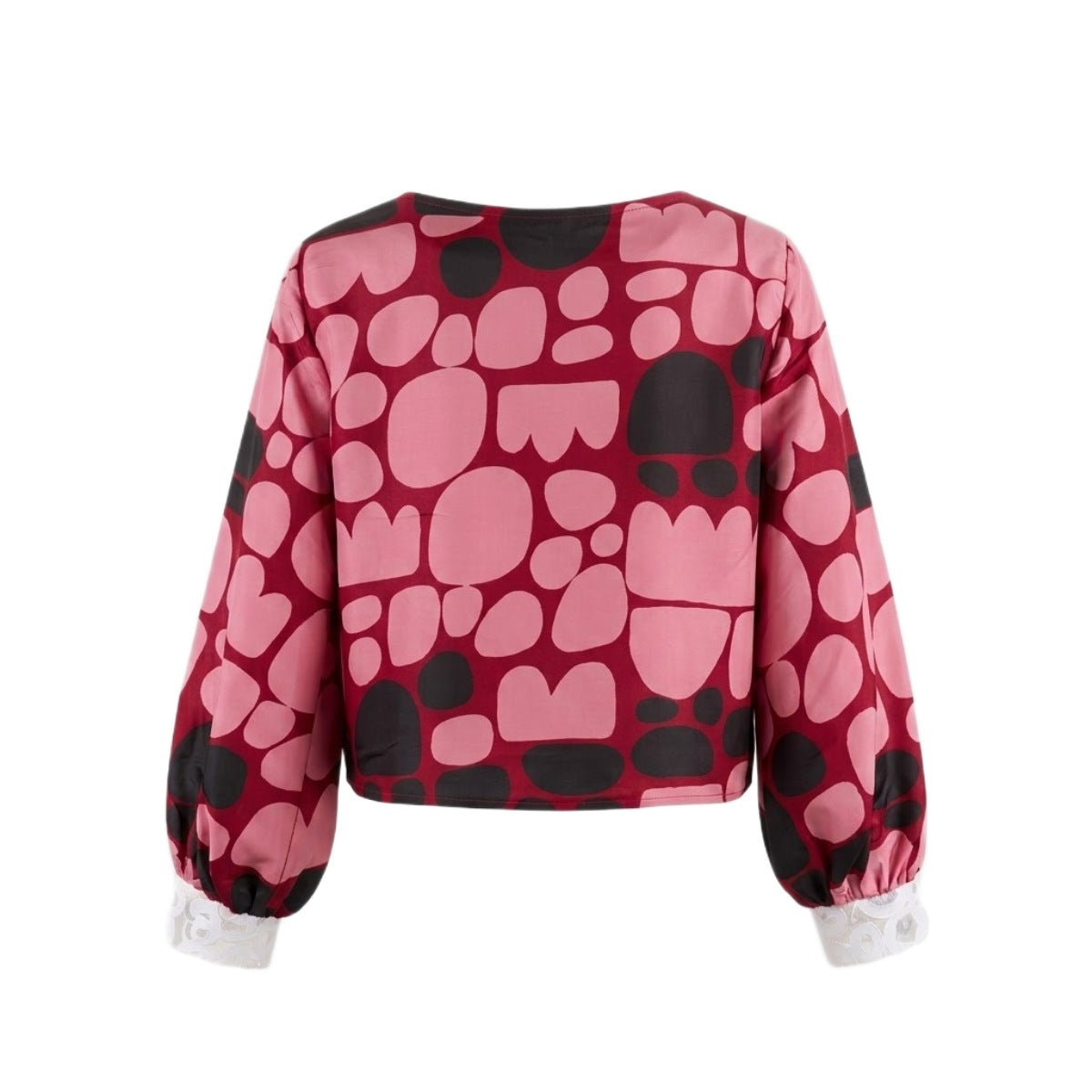 Puli Puli and Rockholes - Bishop Sleeves Top - Pink and Black on Lipstick (Silk)