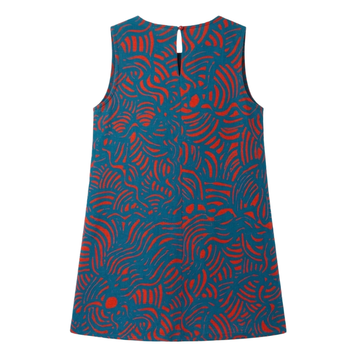 Papa Tjukurrpa - A-Line Mini Dress - Peacock Blue on Red (Linen)