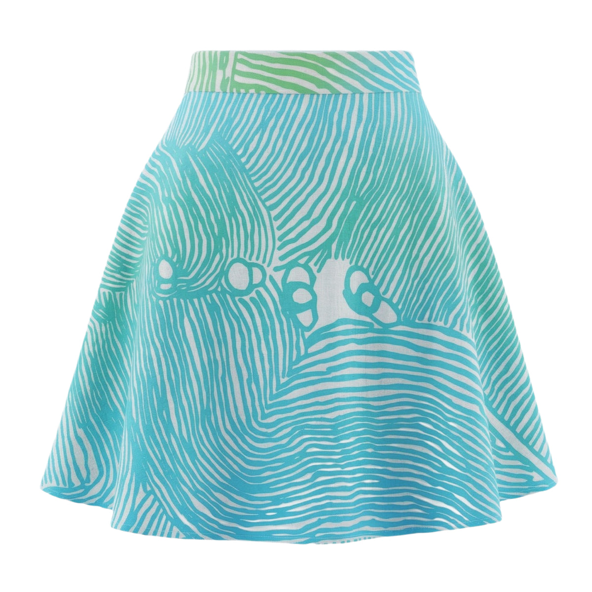 Kuruyultu - Flared Skirt - Green Blend on Natural (Tencel Linen)