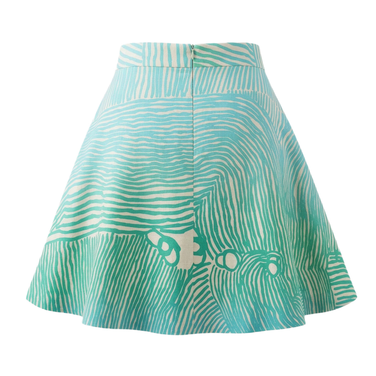 Kuruyultu - Flared Skirt - Green Blend on Natural (Tencel Linen)